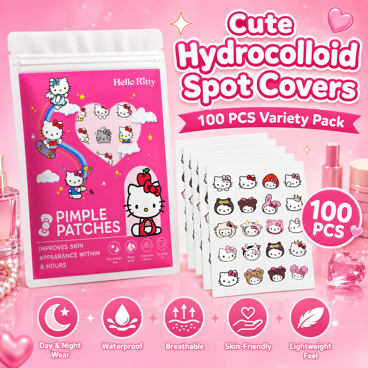 100PCS hello kitty Acne patche – Hydrocolloid Acne Patch recenzja i cena