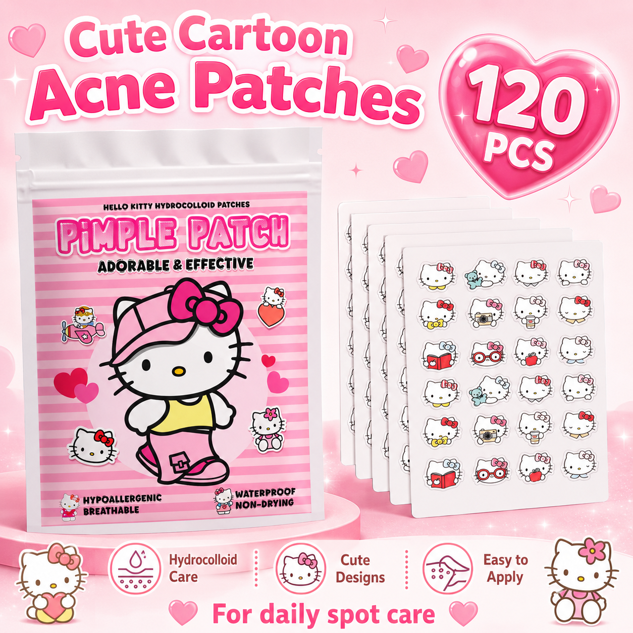 120PCS hello kitty Acne patche – Hydrocolloid Acne Patch recenzja i cena