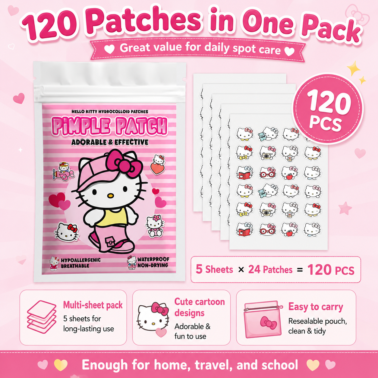 120PCS hello kitty Acne patche – Hydrocolloid Acne Patch recenzja i cena