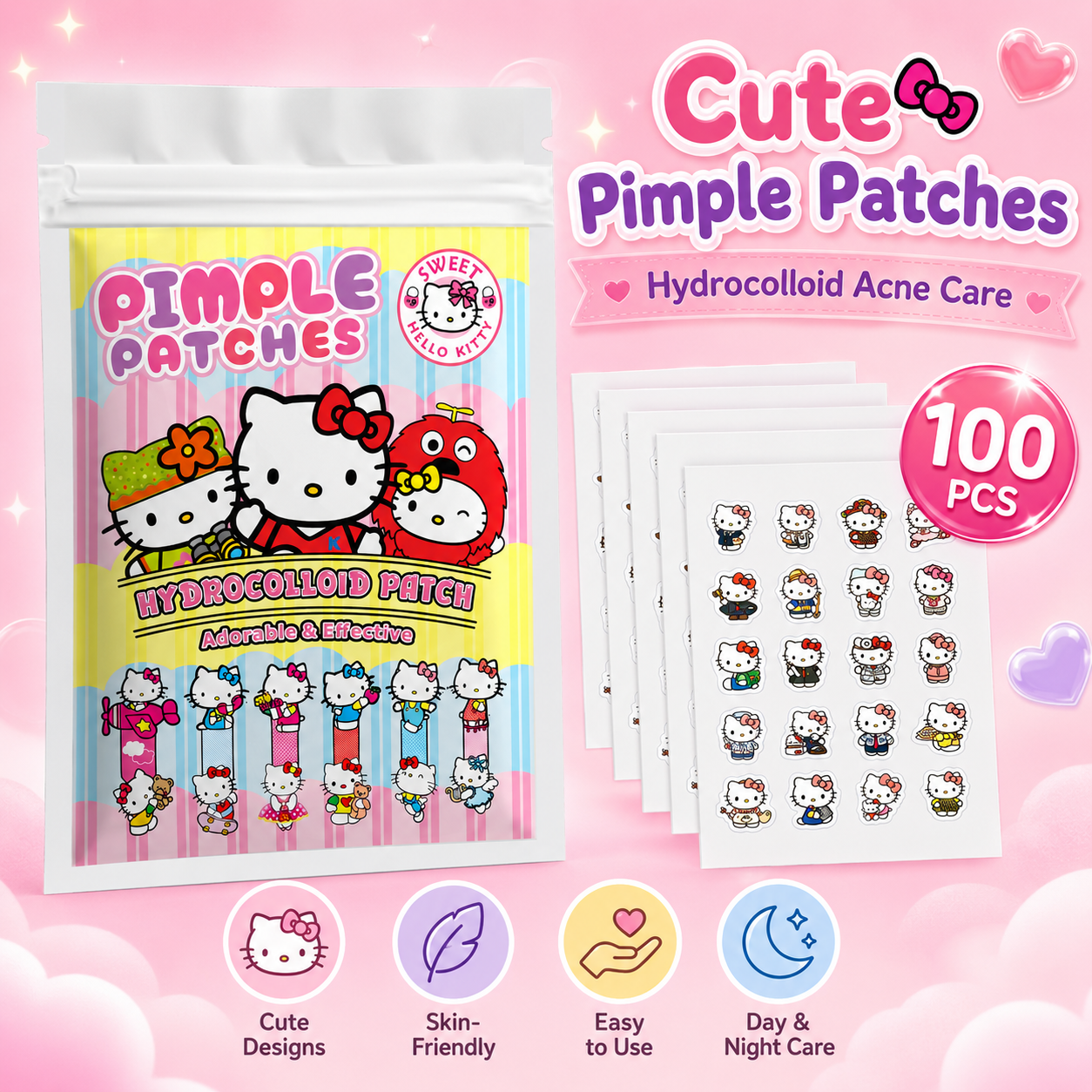 100PCS hello kitty Acne patche – Hydrocolloid Acne Patch recenzja i cena