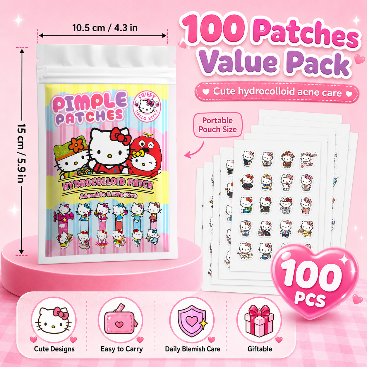 100PCS hello kitty Acne patche – Hydrocolloid Acne Patch recenzja i cena