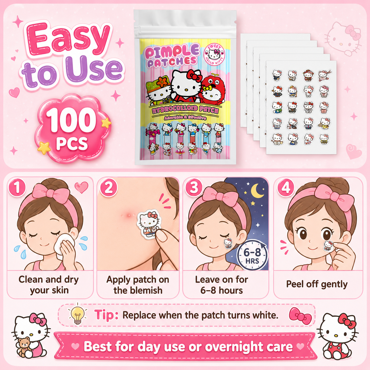 100PCS hello kitty Acne patche – Hydrocolloid Acne Patch recenzja i cena