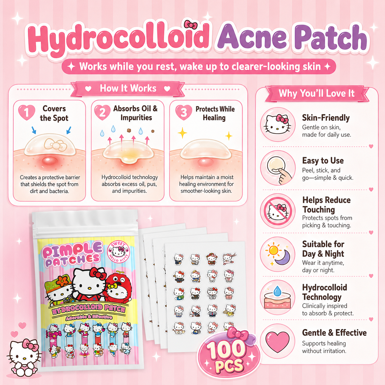 100PCS hello kitty Acne patche – Hydrocolloid Acne Patch recenzja i cena