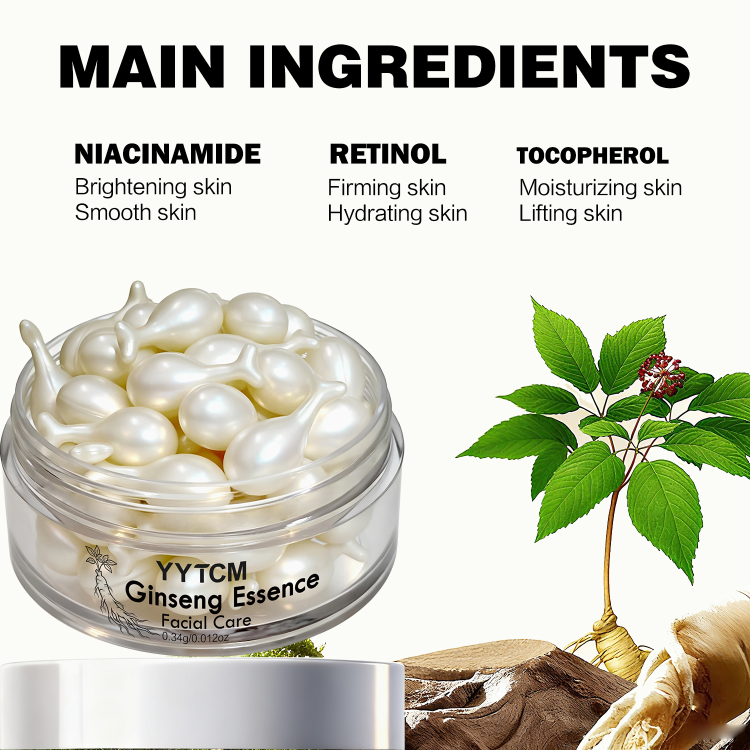 Ginseng Essence Capsules, Mois – Niacinamide Brightening Serum recenzja i cena