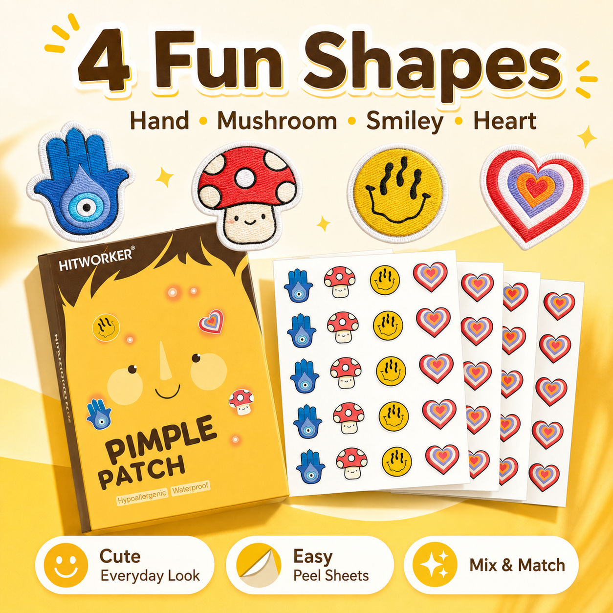 100Pcs Cute 4 Shapes Acne Pimp – Hydrocolloid Acne Patch recenzja i cena