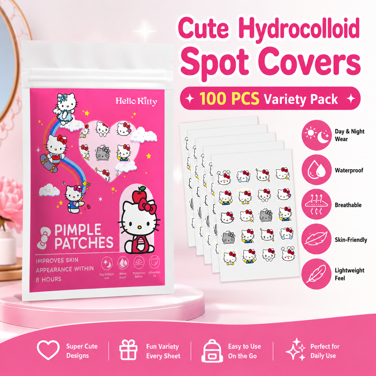 100PCS hello kitty Acne patche – Hydrocolloid Acne Patch recenzja i cena