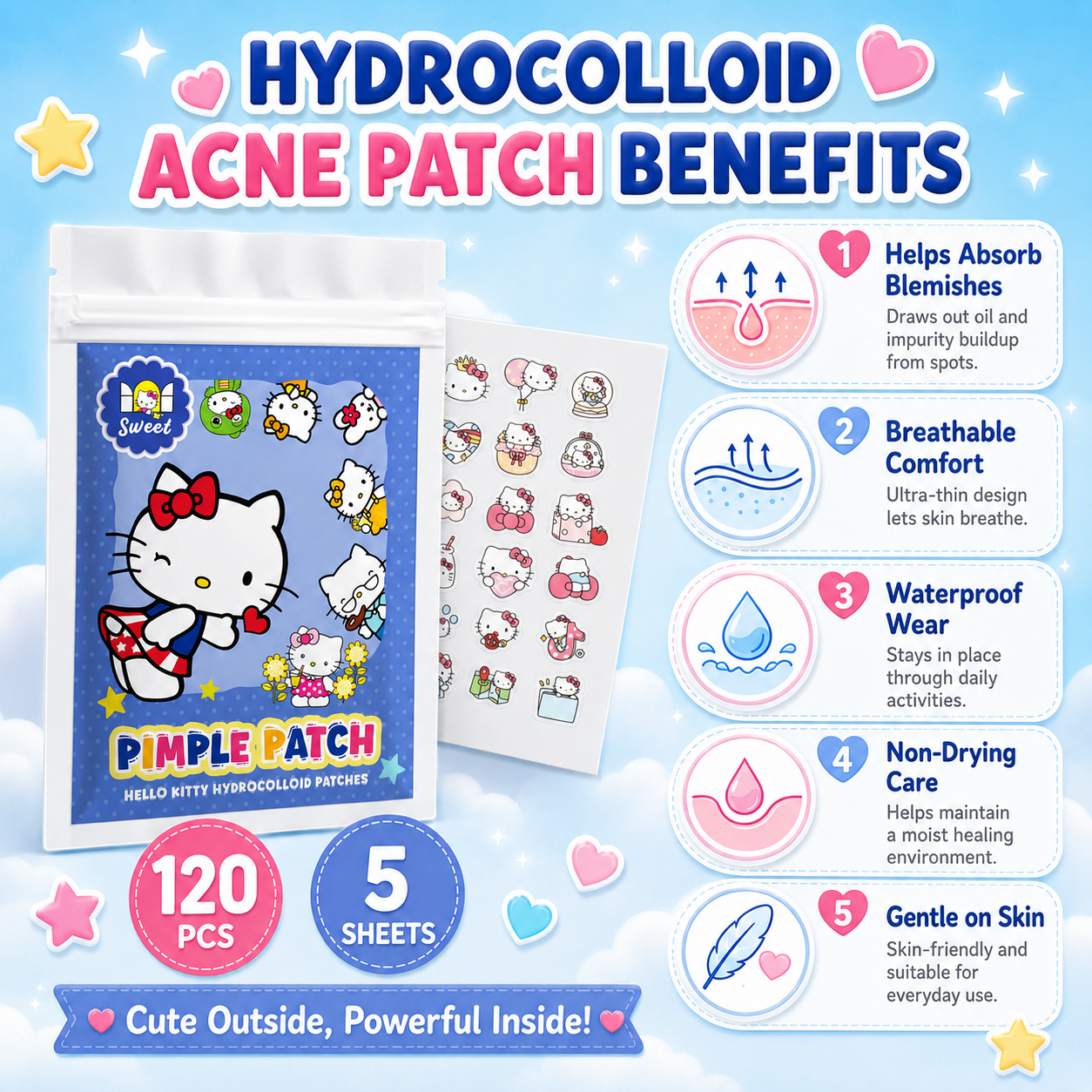 120PCS hello kitty Acne patche – Hydrocolloid Acne Patch recenzja i cena