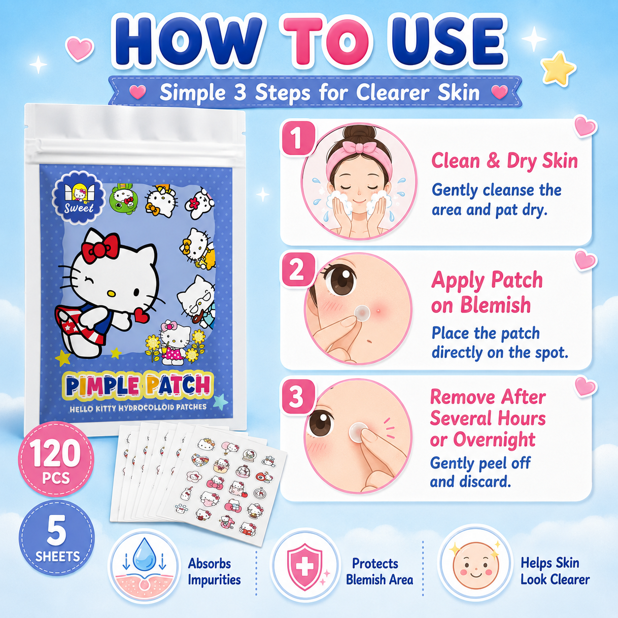 120PCS hello kitty Acne patche – Hydrocolloid Acne Patch recenzja i cena